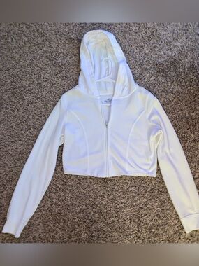 Hollister White Cropped Hoodie Jacket - Women's